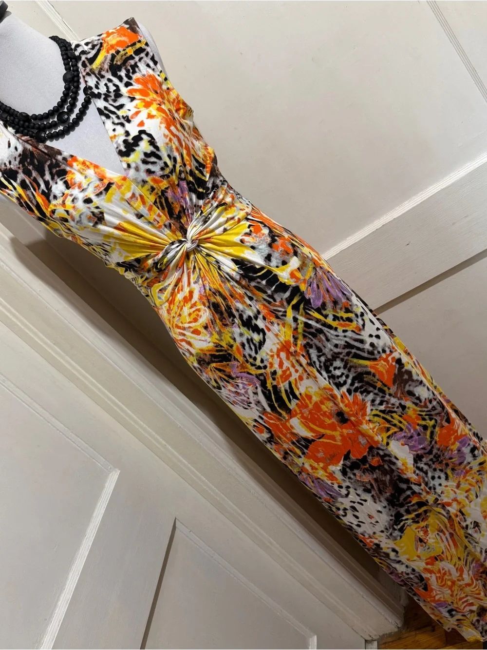 Peter Nygård White Orange Black Knit Maxi Dress Size 10 - Picture 7 of 10